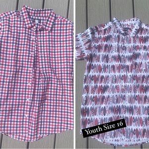2 Children’s Place Short Sleeve Button Down Shirts Size 16 Youth Large (Bundle)